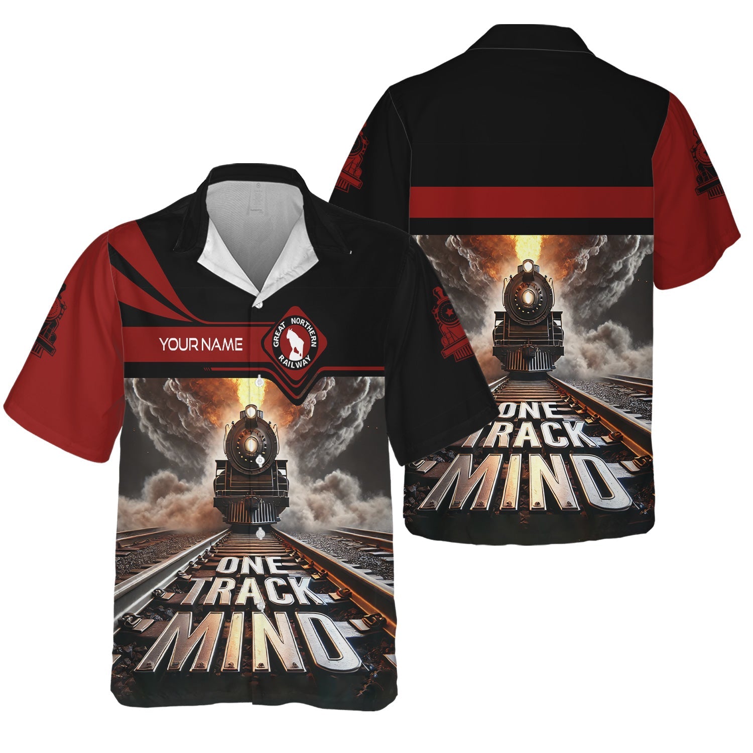 Railspirit Personalized Great Northern Railway Hawaiian Shirt One Track Mind GNR Train Printed Shirt