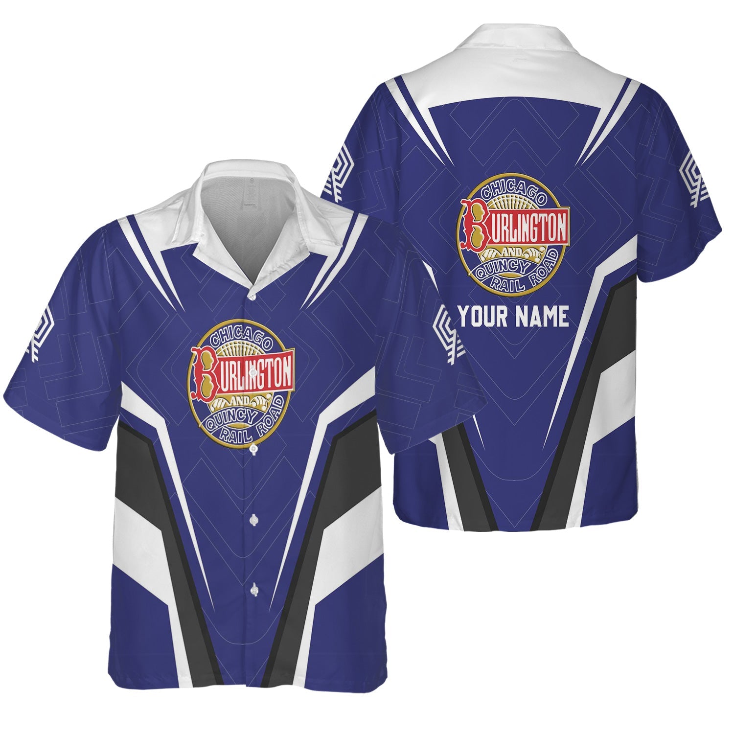 Railspirit Personalized Chicago, Burlington and Quincy Railroad Hawaiian Shirt Railway Inspired Apparel Train Shirt For Train Lovers