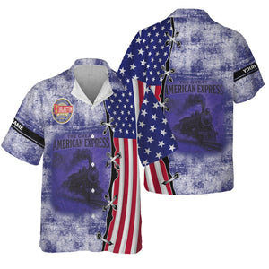 Railspirit Personalized Chicago, Burlington and Quincy Railroad Hawaiian Shirt Retro American Express Train With USA Flag Shirt