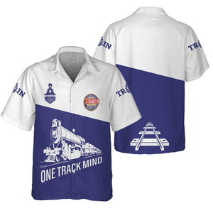 Railspirit Personalized Chicago, Burlington and Quincy Railroad Hawaiian Shirt One Track Mind Unisex Train Shirt Gift Idea For Train Lover