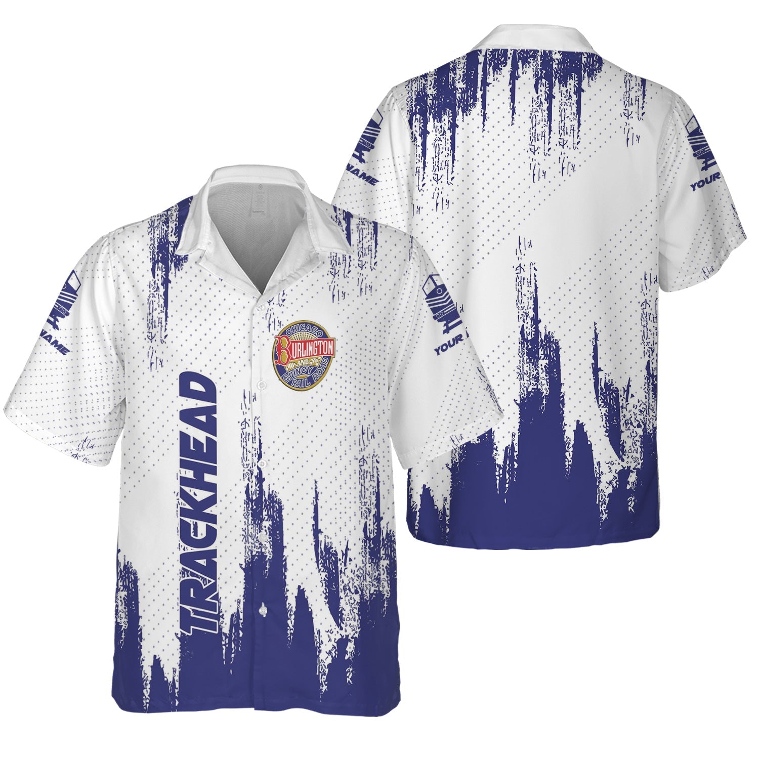 Railspirit Personalized Chicago, Burlington and Quincy Railroad Hawaiian Shirt Paint Impact Design Train Shirt for Trackhead