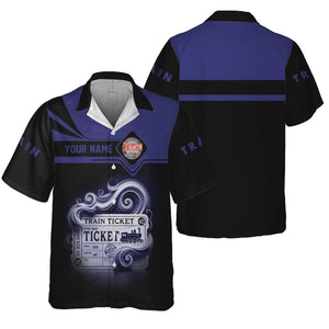 Railspirit Personalized Chicago, Burlington and Quincy Railroad Hawaiian Shirt Train Ticket American Locomotive Printed Train