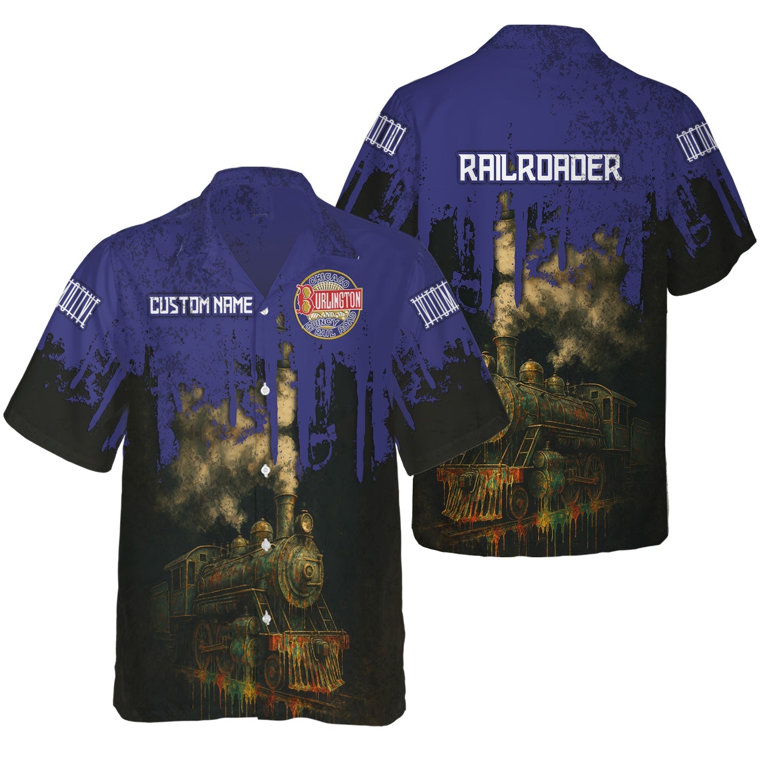 Railspirit Personalized Chicago, Burlington and Quincy Railroad Hawaiian Shirt Vintage Train Art Style Shirt For Locomotive Fans