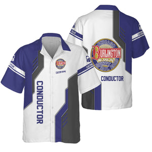 Railspirit Personalized Chicago, Burlington and Quincy Railroad Hawaiian Shirt Unique Railway Style with Custom Job Train Shirt