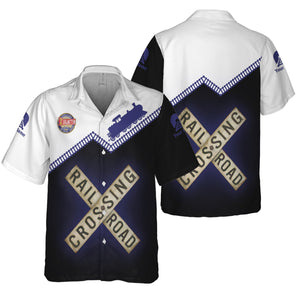 Railspirit Personalized Chicago, Burlington and Quincy Railroad Hawaiian Shirt Railroad Crossing Printed Train Track Shirt