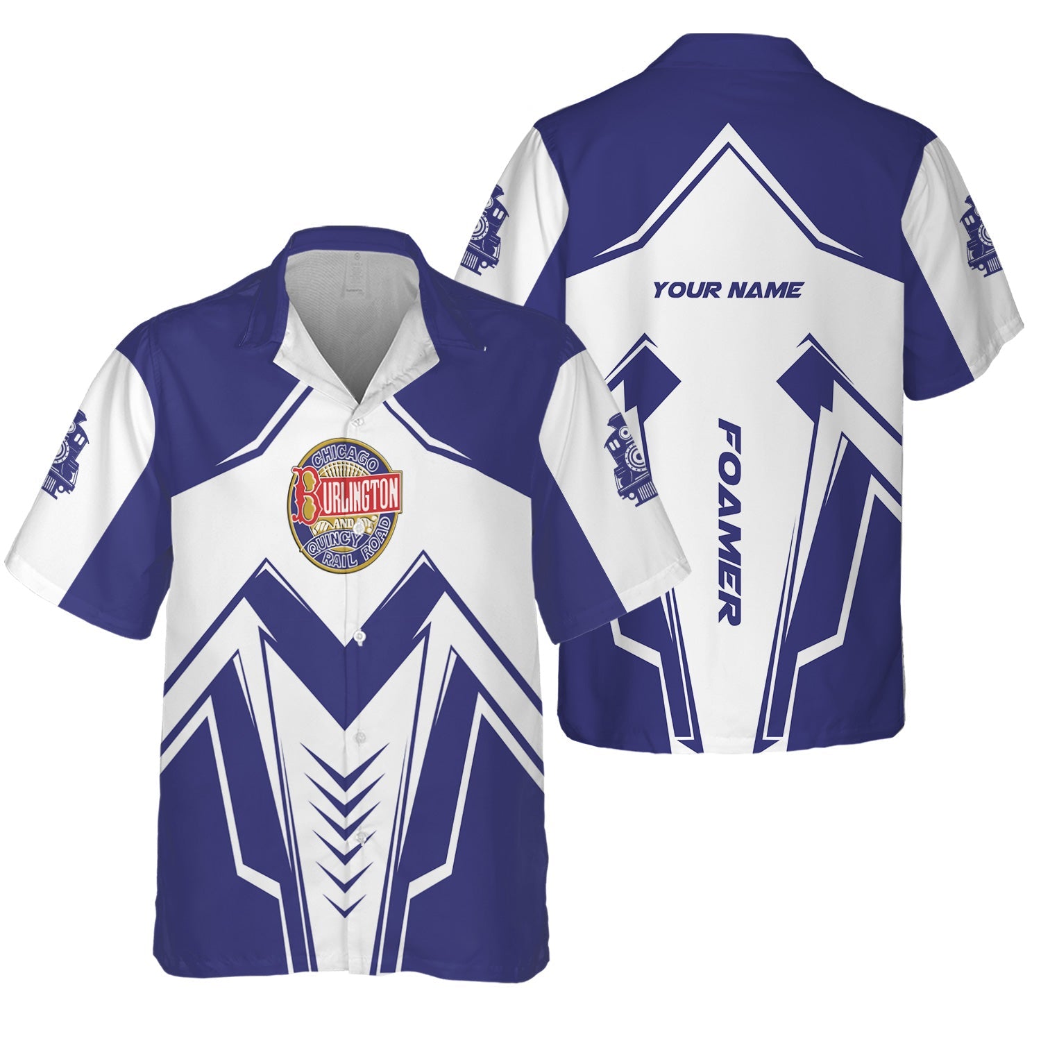 Railspirit Personalized Chicago, Burlington and Quincy Railroad Hawaiian Shirt Railway Trainspotter Style Shirt Gift Idea For Foamers