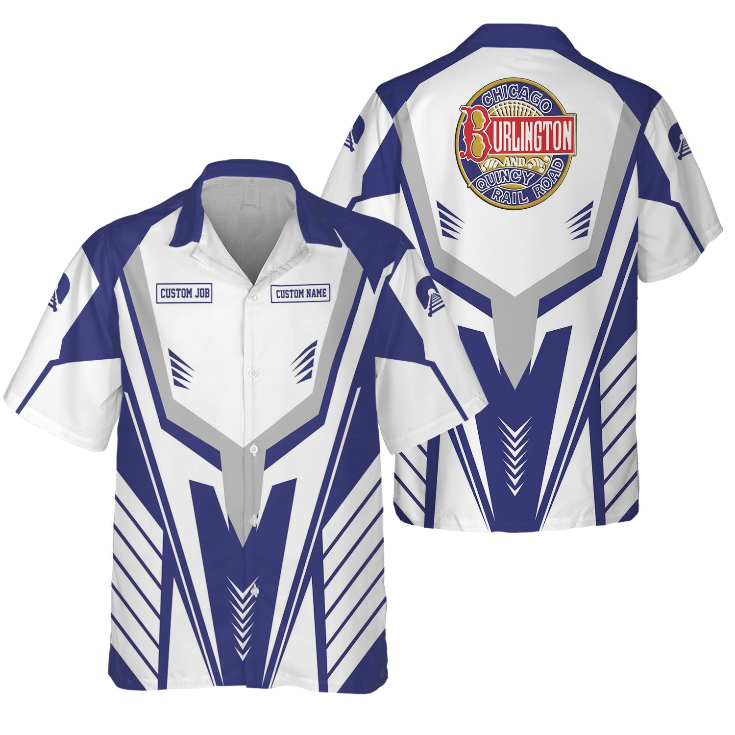 Railspirit Personalized Chicago, Burlington and Quincy Railroad Hawaiian Shirt Workwear-Inspired with Custom Position Train Shirt