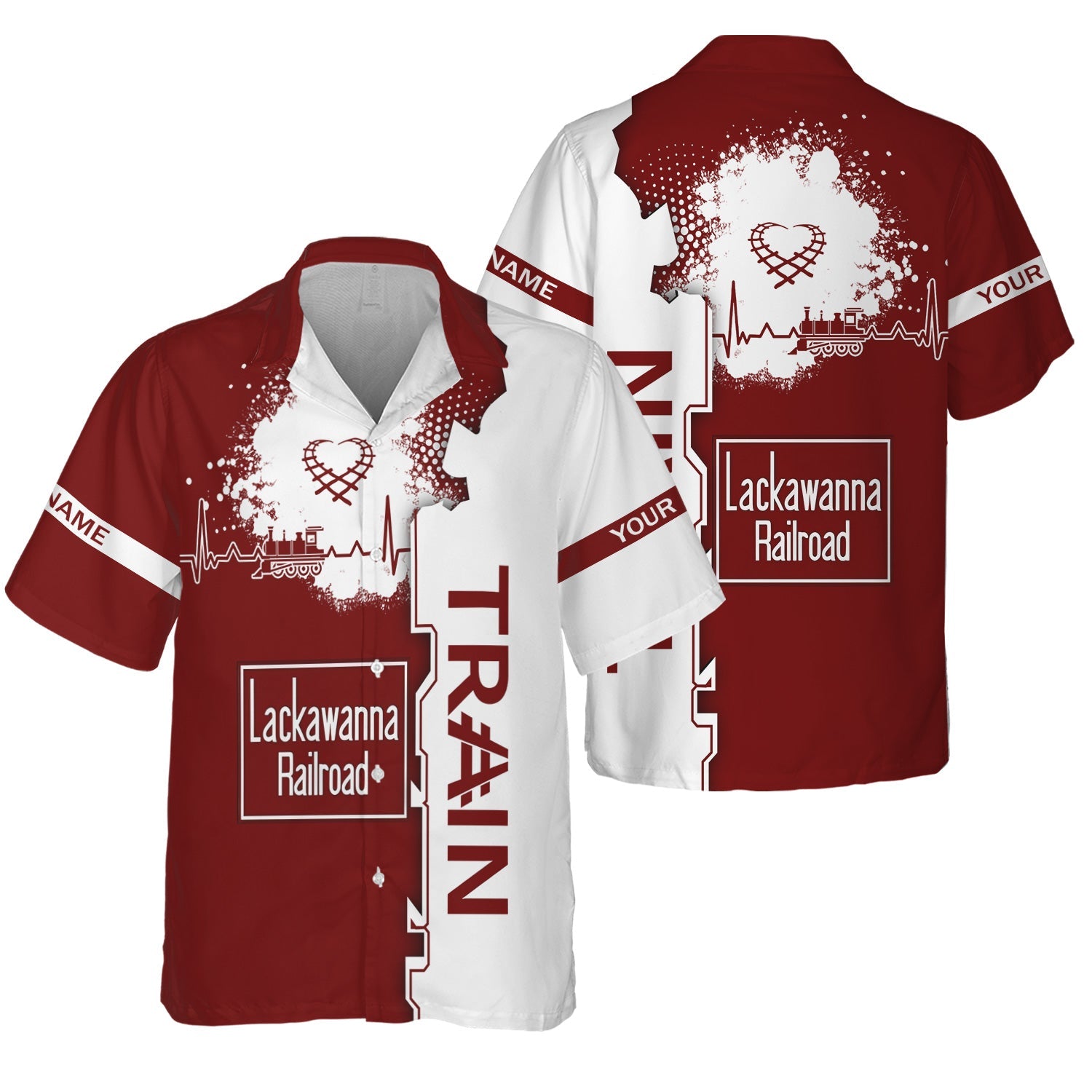 Railspirit Personalized Delaware, Lackawanna and Western Railroad Hawaiian Shirt Engine Heartbeat and Track Love Style DL&W Shirt