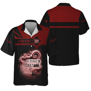 Railspirit Personalized Delaware, Lackawanna and Western Railroad Hawaiian Shirt Train Ticket  American Locomotive Printed Train