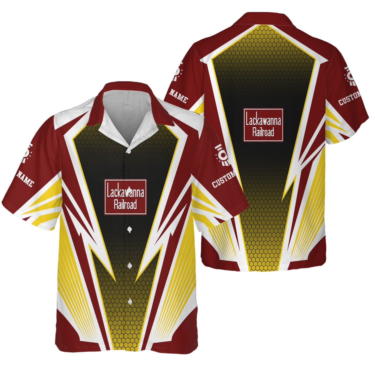 Railspirit Personalized Delaware, Lackawanna and Western Railroad Hawaiian Shirt Lightning Graphic Style DL&W Shirt Gift Idea For Train Lover