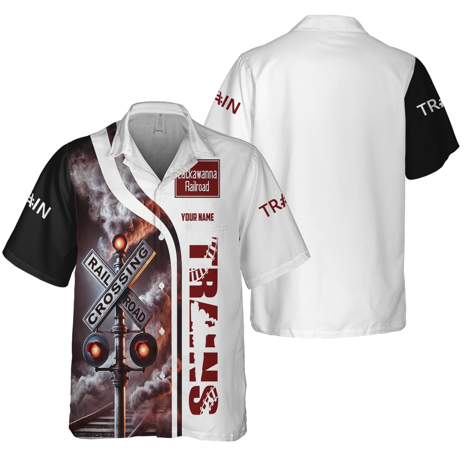 Railspirit Custom Name Delaware, Lackawanna and Western Railroad Hawaiian Shirt Railroad Crossing Sign DL&W Printed Train Shirt