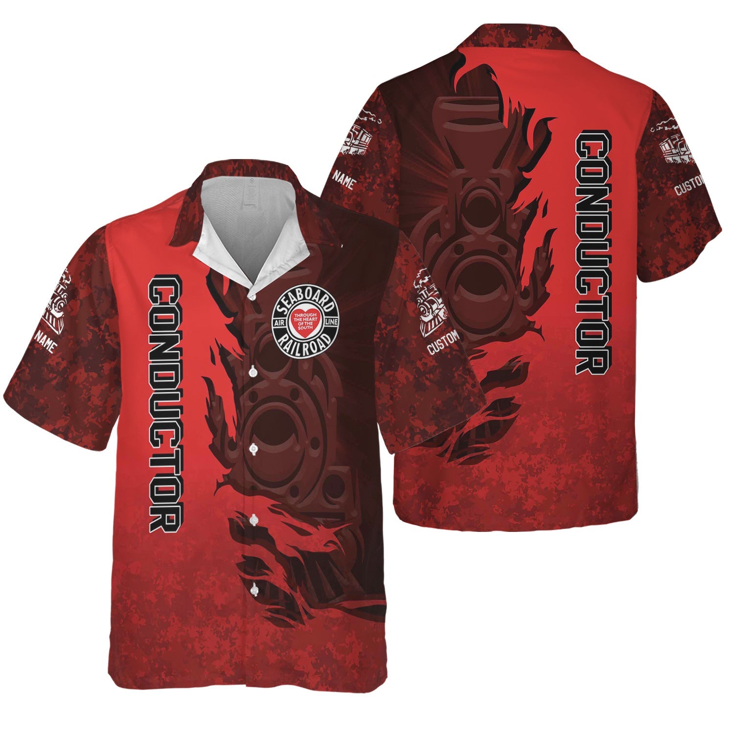 Railspirit Personalized Seaboard Air Line Railroad Hawaiian Shirt Blazing Style with Custom Position Train Shirt