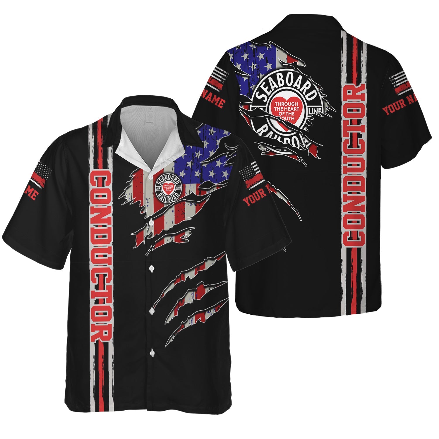 Railspirit Personalized Seaboard Air Line Railroad Hawaiian Shirt USA Flag Claw Art with Custom Job Train Shirt