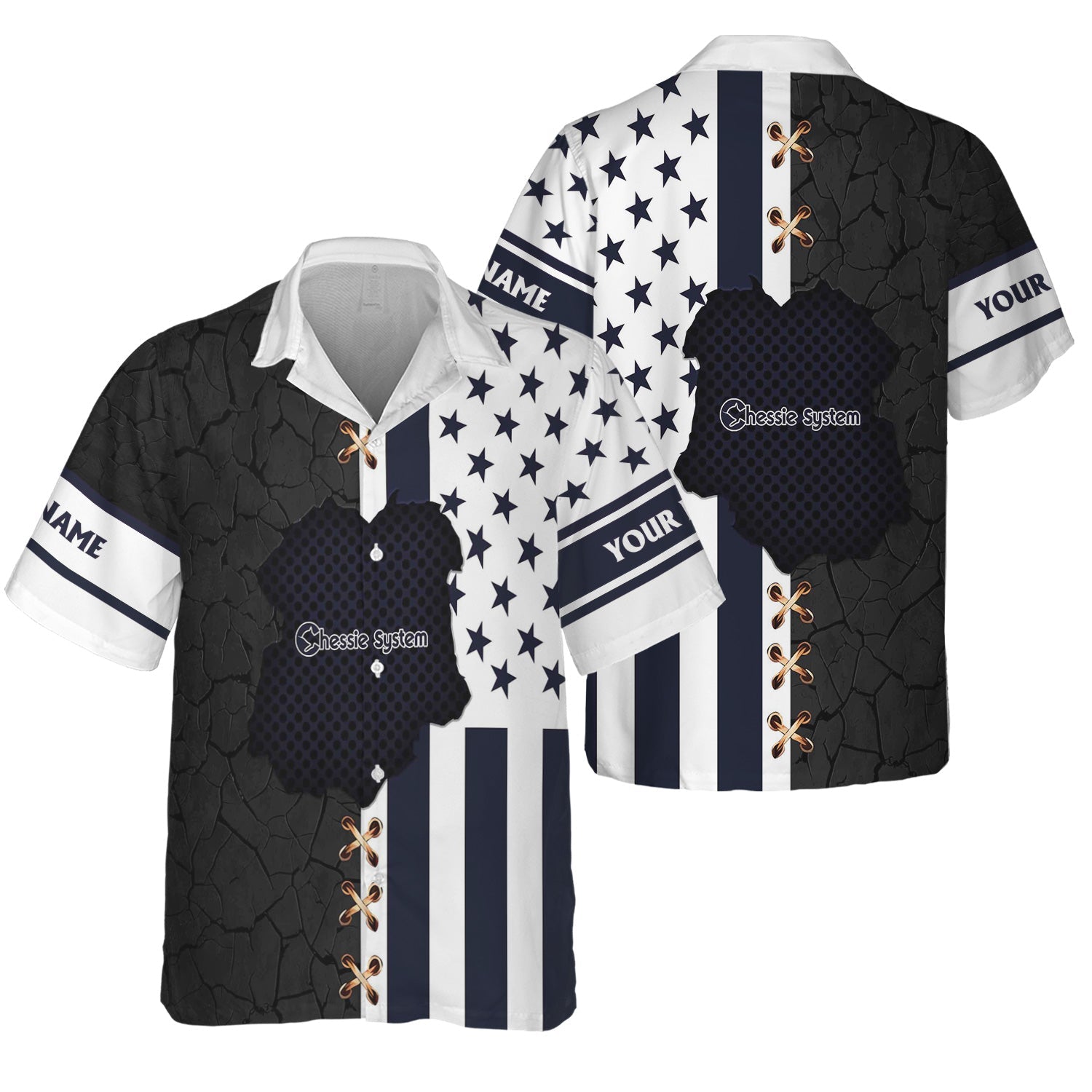 Railspirit Personalized Chessie System Railroad Hawaiian Shirt American Flag with Crack Effect Train Shirt