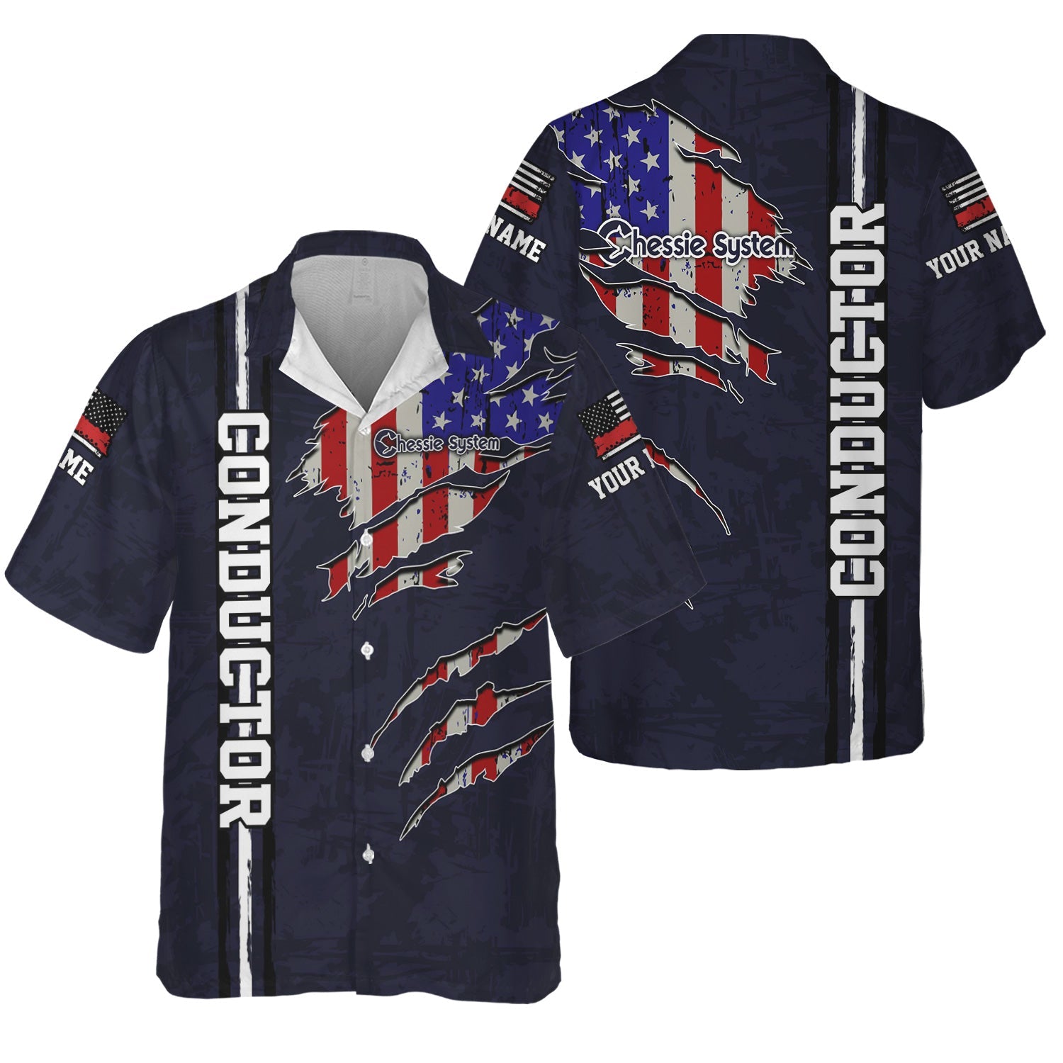 Railspirit Personalized Chessie System Railroad Hawaiian Shirt USA Flag Claw Art with Custom Job Train Shirt