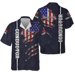 Railspirit Personalized Chessie System Railroad Hawaiian Shirt USA Flag Claw Art with Custom Job Train Shirt
