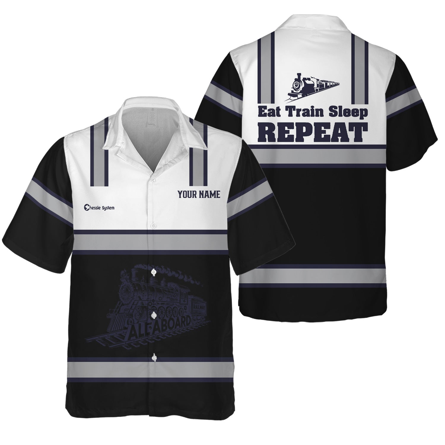 Railspirit Custom Name Chessie System Railroad Hawaiian Shirt Eat Train Sleep Repeat Printed Train Shirt
