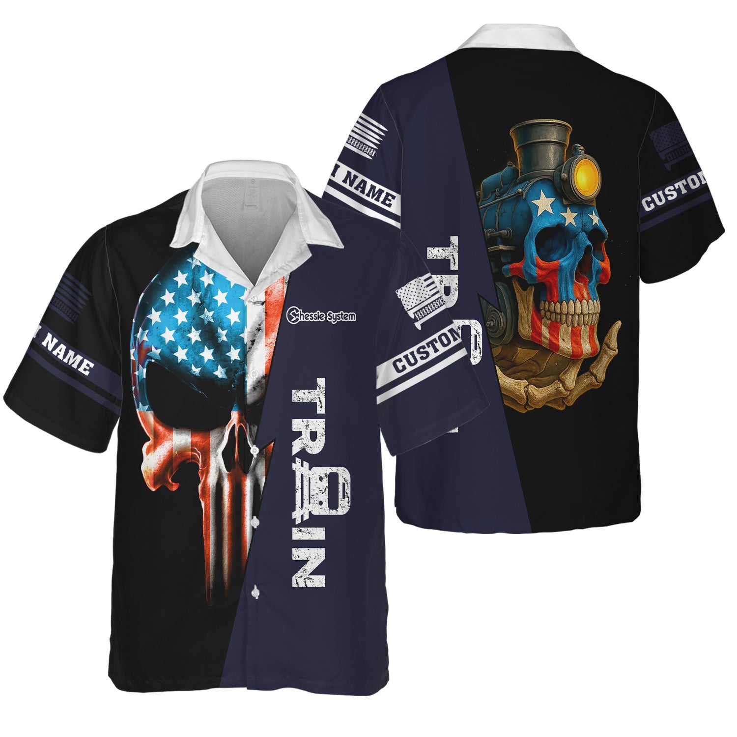 Railspirit Personalized Chessie System Railroad Hawaiian Shirt Train Skull American Flag Shirt All Over Print