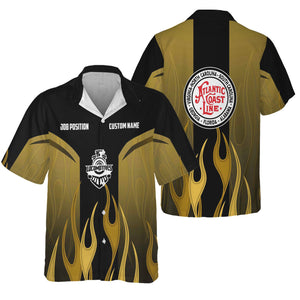 Railspirit Custom Name and Job Title Atlantic Coast Line Railroad Hawaiian Shirt Flame Graphic Train Shirt For Rail Workers