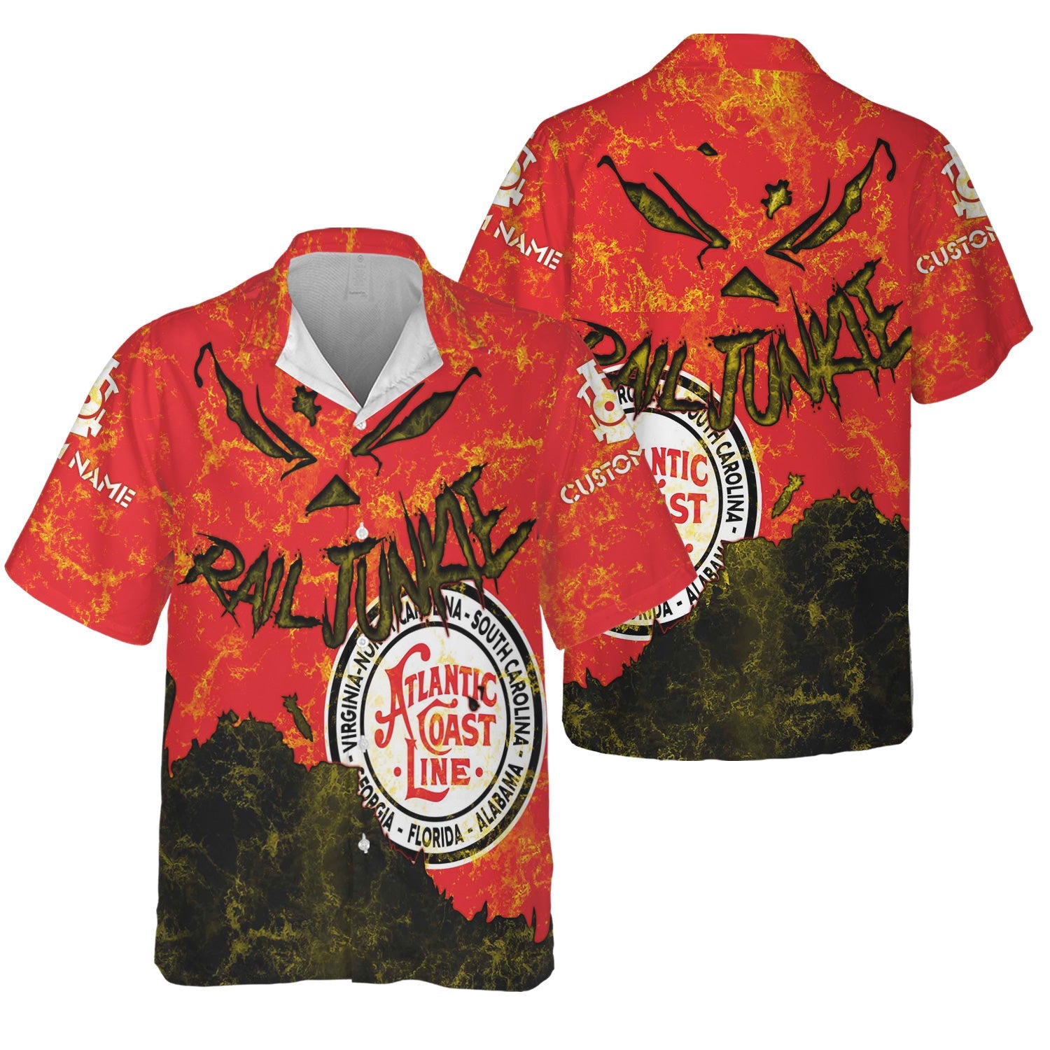 Railspirit Personalized Atlantic Coast Line Railroad Hawaiian Shirt Torn Graphic Style Train Shirt For Rail Junkie