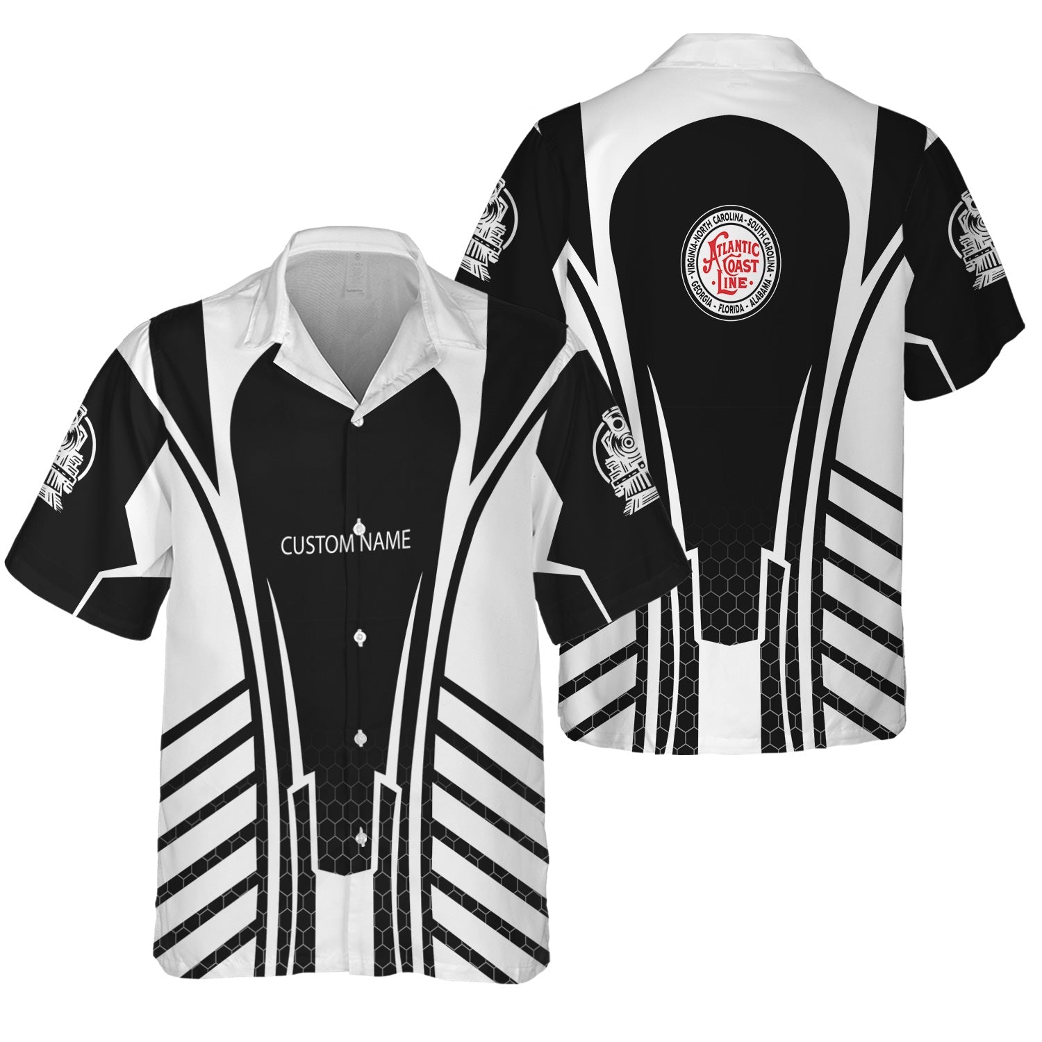 Railspirit Personalized Atlantic Coast Line Railroad Hawaiian Shirt Striped Railroad Style Train Shirt All Over Print