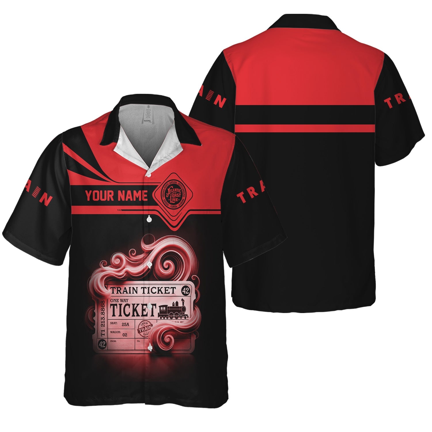 Railspirit Personalized Atlantic Coast Line Railroad Hawaiian Shirt Train Ticket  American Locomotive Printed Train