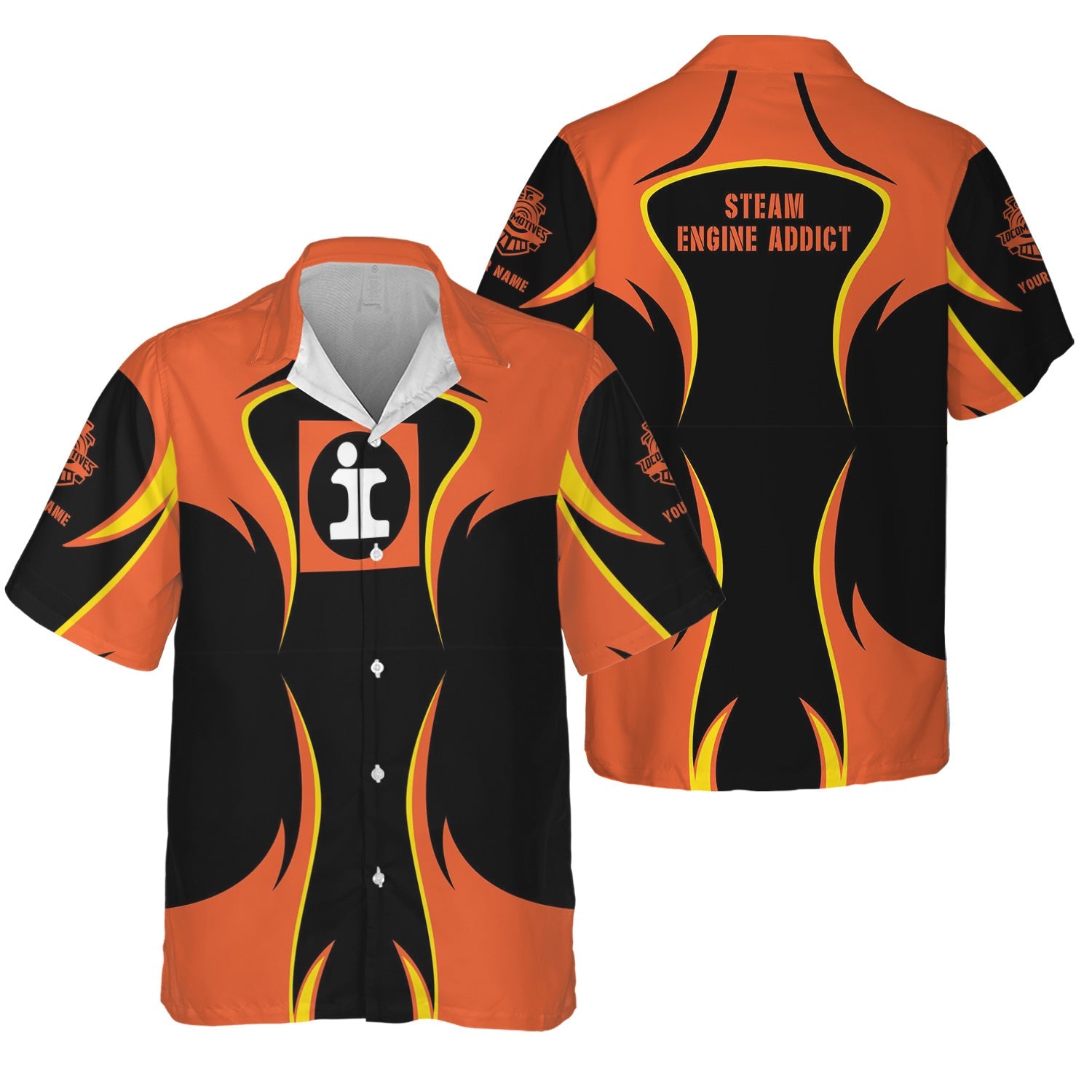 Railspirit Personalized Illinois Central Railroad Hawaiian Shirt Distinctive Flame Style Shirt For Steam Engine Addict
