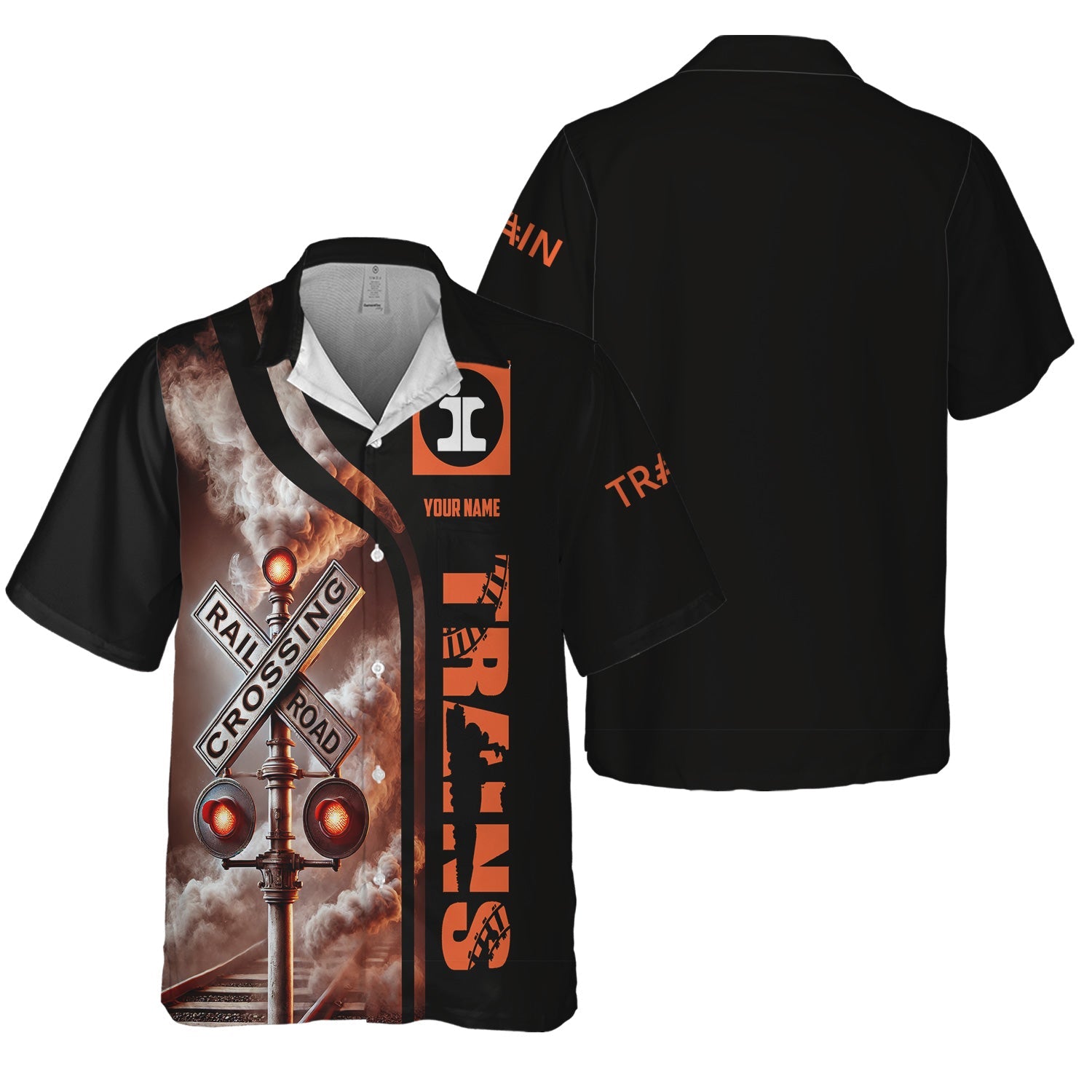 Railspirit Custom Name Illinois Central Railroad Hawaiian Shirt Railroad Crossing Sign Printed Train Shirt