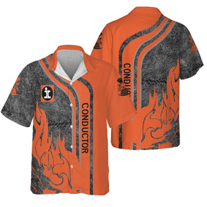 Railspirit Personalized Illinois Central Railroad Hawaiian Shirt Flame Design with Custom Job Position Train Shirt