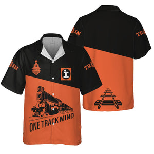 Railspirit Personalized Illinois Central Railroad Hawaiian Shirt One Track Mind Unisex Train Shirt Gift Idea For Train Lover