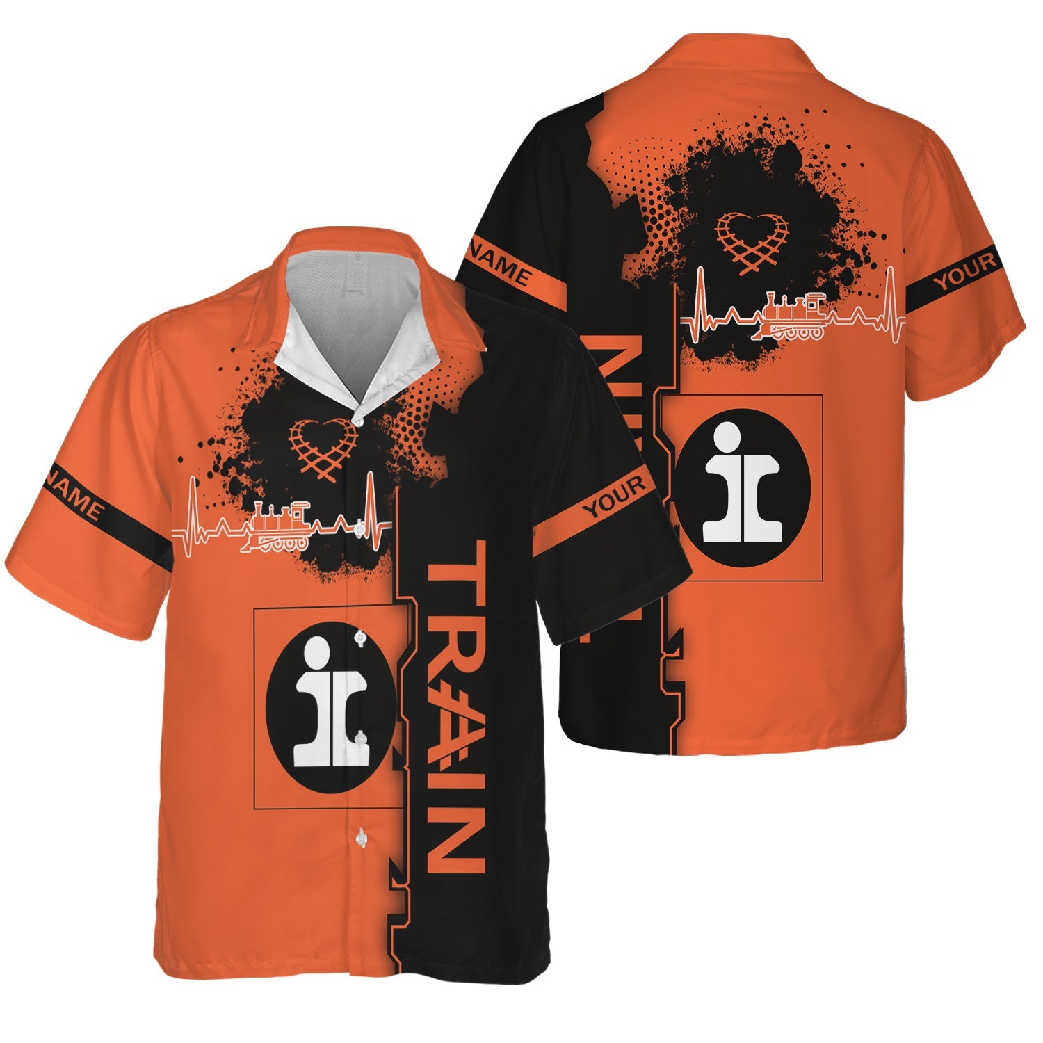 Railspirit Personalized Illinois Central Railroad Hawaiian Shirt Engine Heartbeat and Track Love Style Shirt Gift Idea For Train Lovers