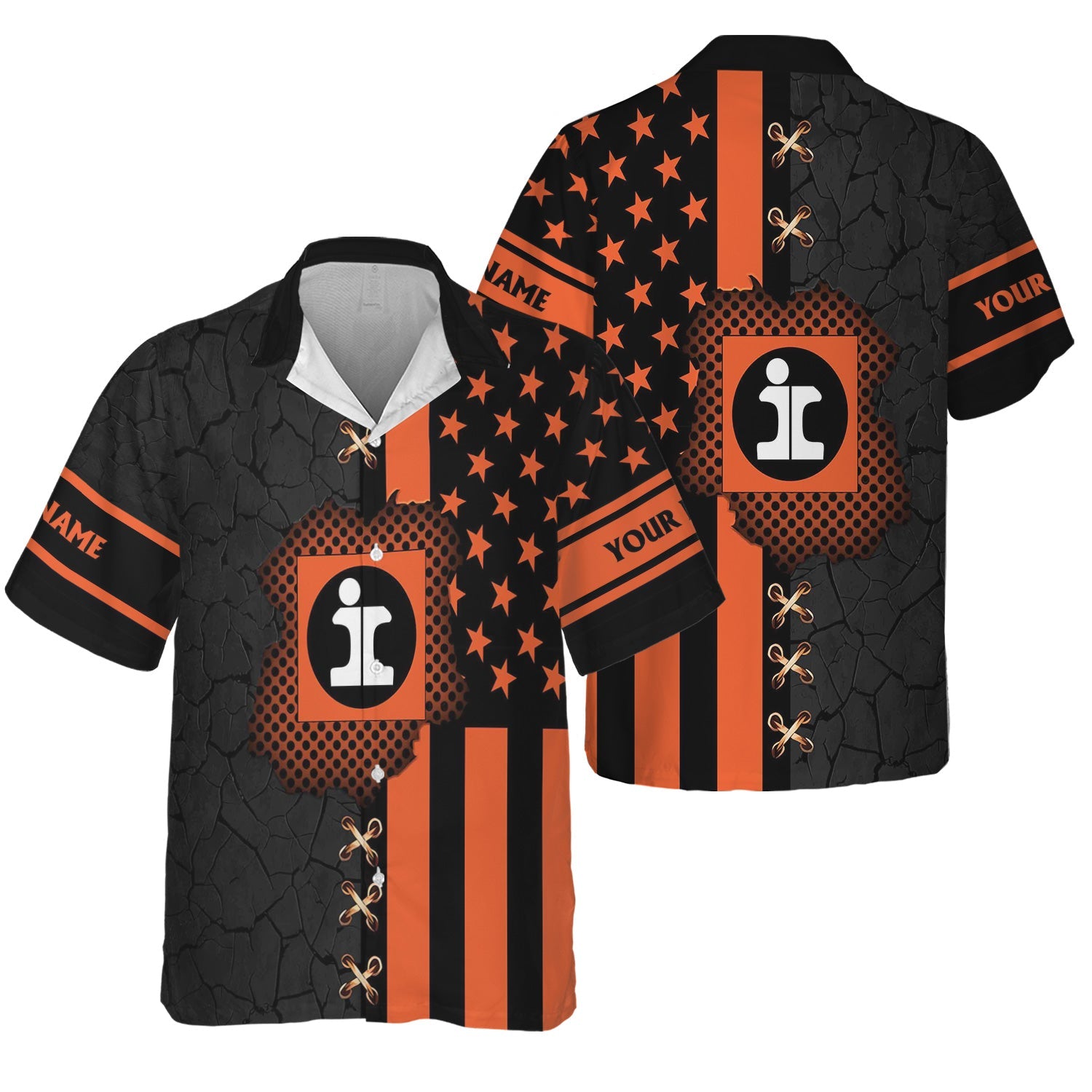 Railspirit Personalized Illinois Central Railroad Hawaiian Shirt American Flag with Crack Effect Train Shirt