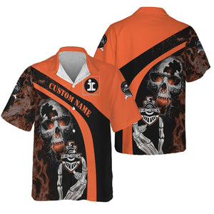 Railspirit Personalized Illinois Central Railroad Hawaiian Shirt Flame Skull Design Train Shirt for Locomotive Fans