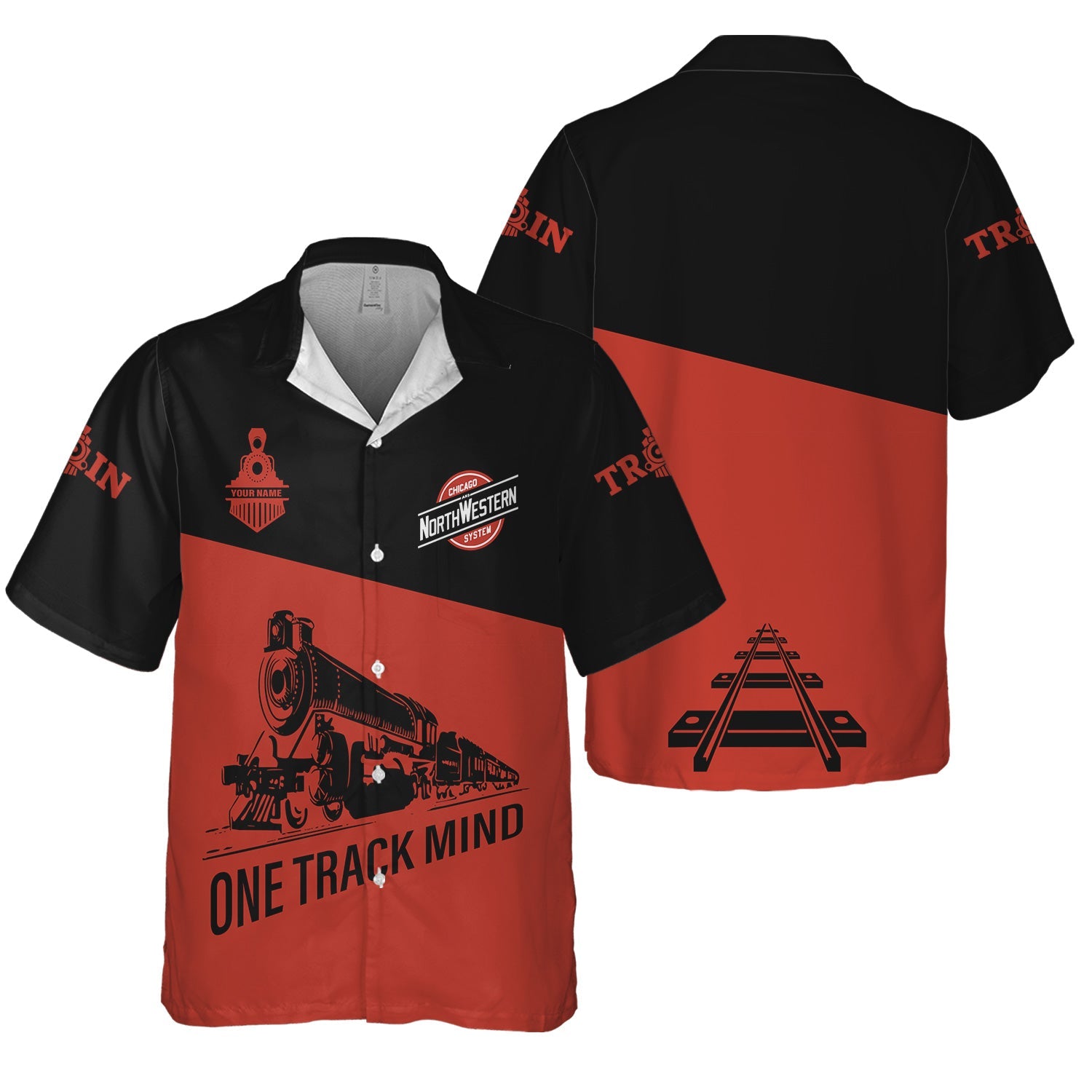 Railspirit Personalized Chicago and North Western Railway Hawaiian Shirt One Track Mind Unisex Train Shirt Gift Idea For Train Lover