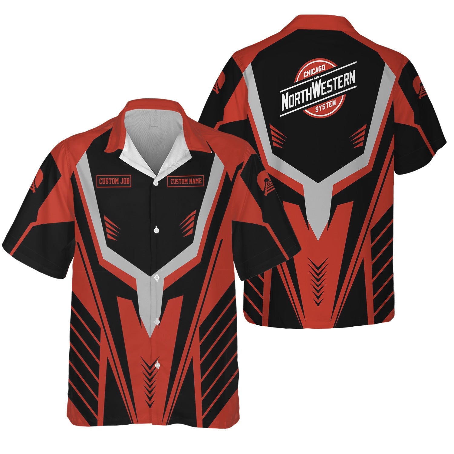 Railspirit Personalized Chicago and North Western Railway Hawaiian Shirt Workwear-Inspired with Custom Position Train Shirt