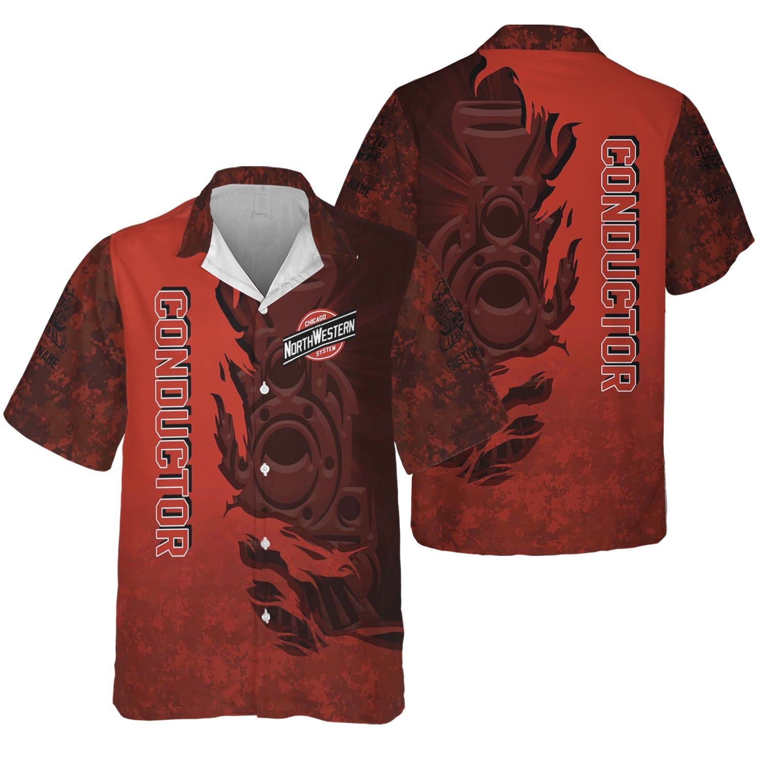 Railspirit Personalized Chicago and North Western Railway Hawaiian Shirt Blazing Style with Custom Position Train Shirt