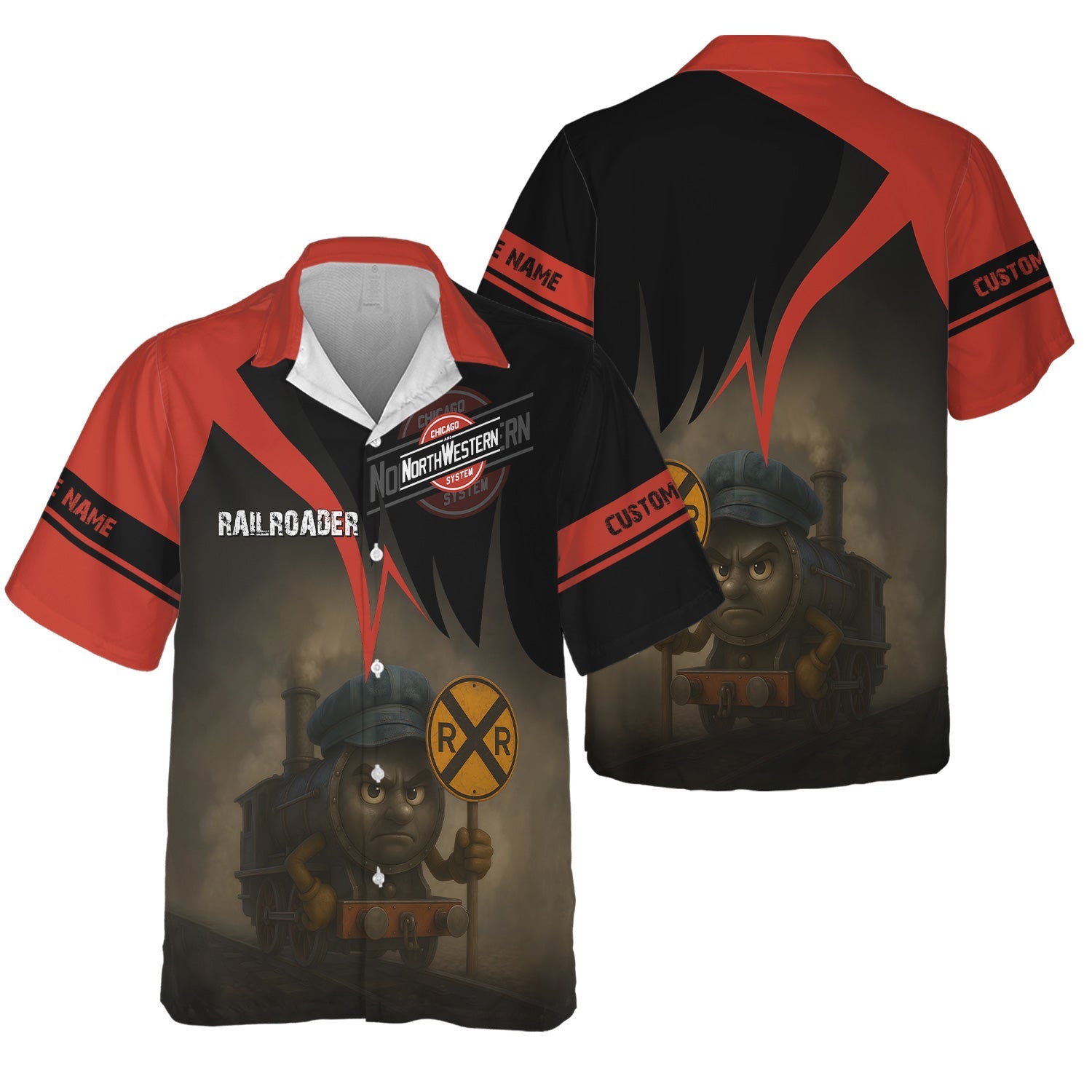 Railspirit Personalized Chicago and North Western Railway Hawaiian Shirt Angry Train Hawaiian Shirt Gift Idea For Train Lover