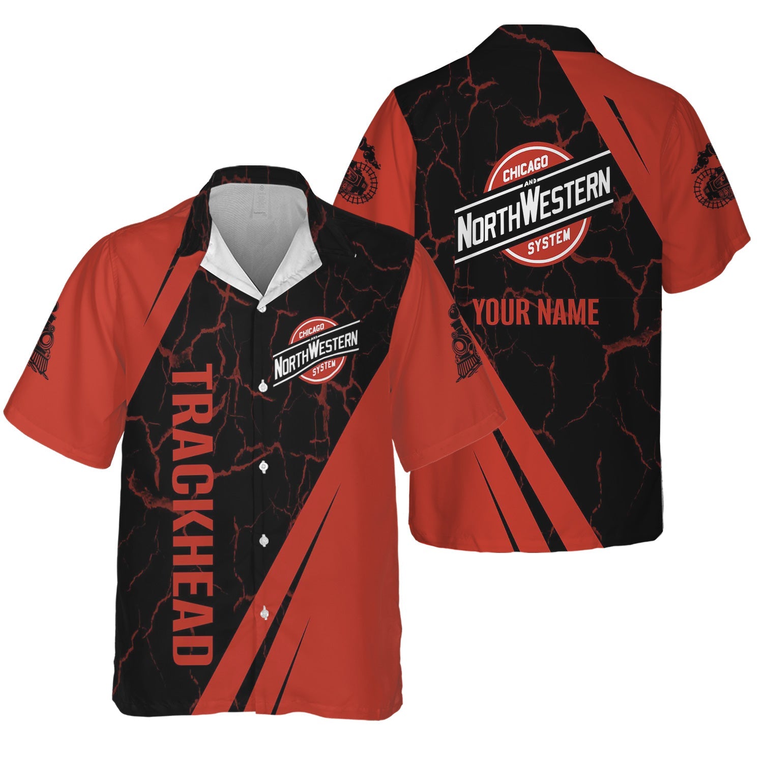 Railspirit Personalized Chicago and North Western Railway Hawaiian Shirt Crackle Texture Style Shirt For Trackhead