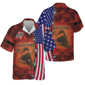 Railspirit Personalized Chicago and North Western Railway Hawaiian Shirt Retro American Express Train With USA Flag Shirt