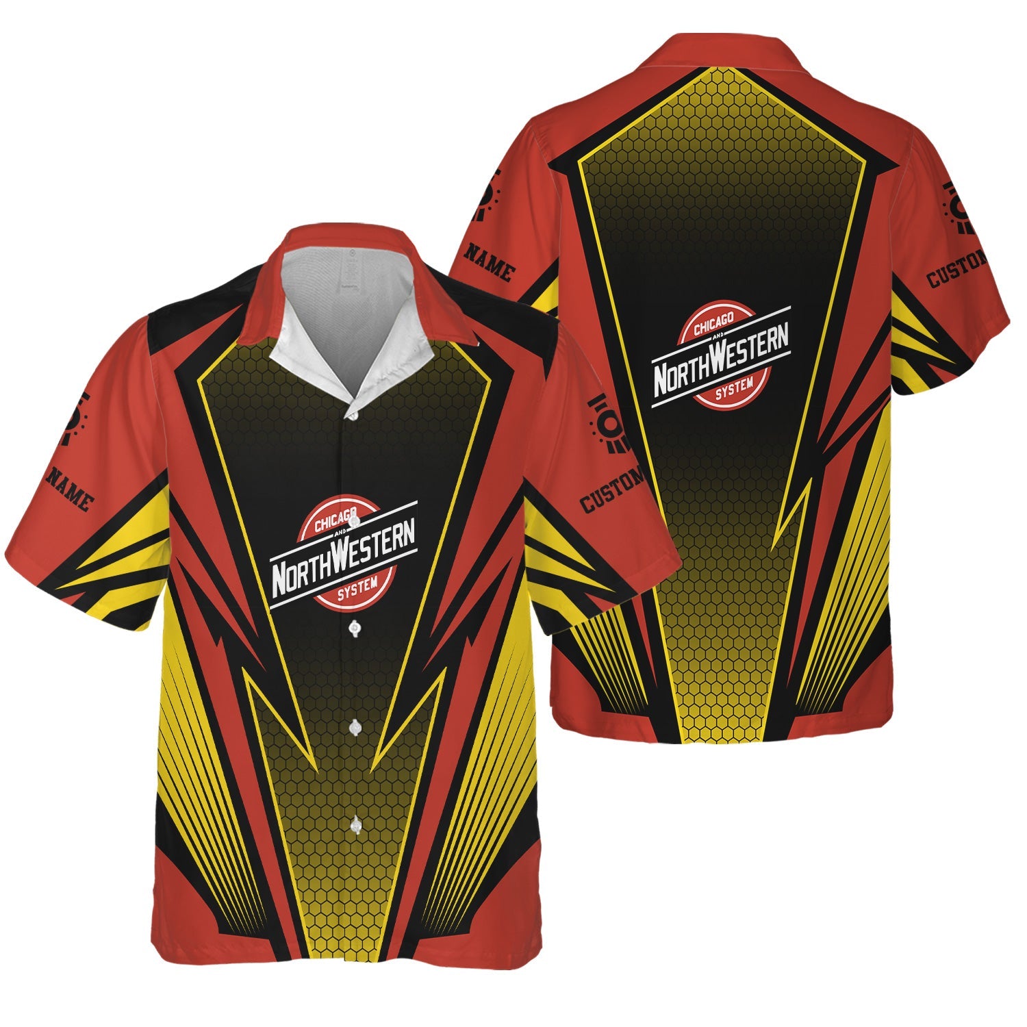 Railspirit Personalized Chicago and North Western Railway Hawaiian Shirt Lightning Graphic Style Shirt Gift Idea For Train Lover