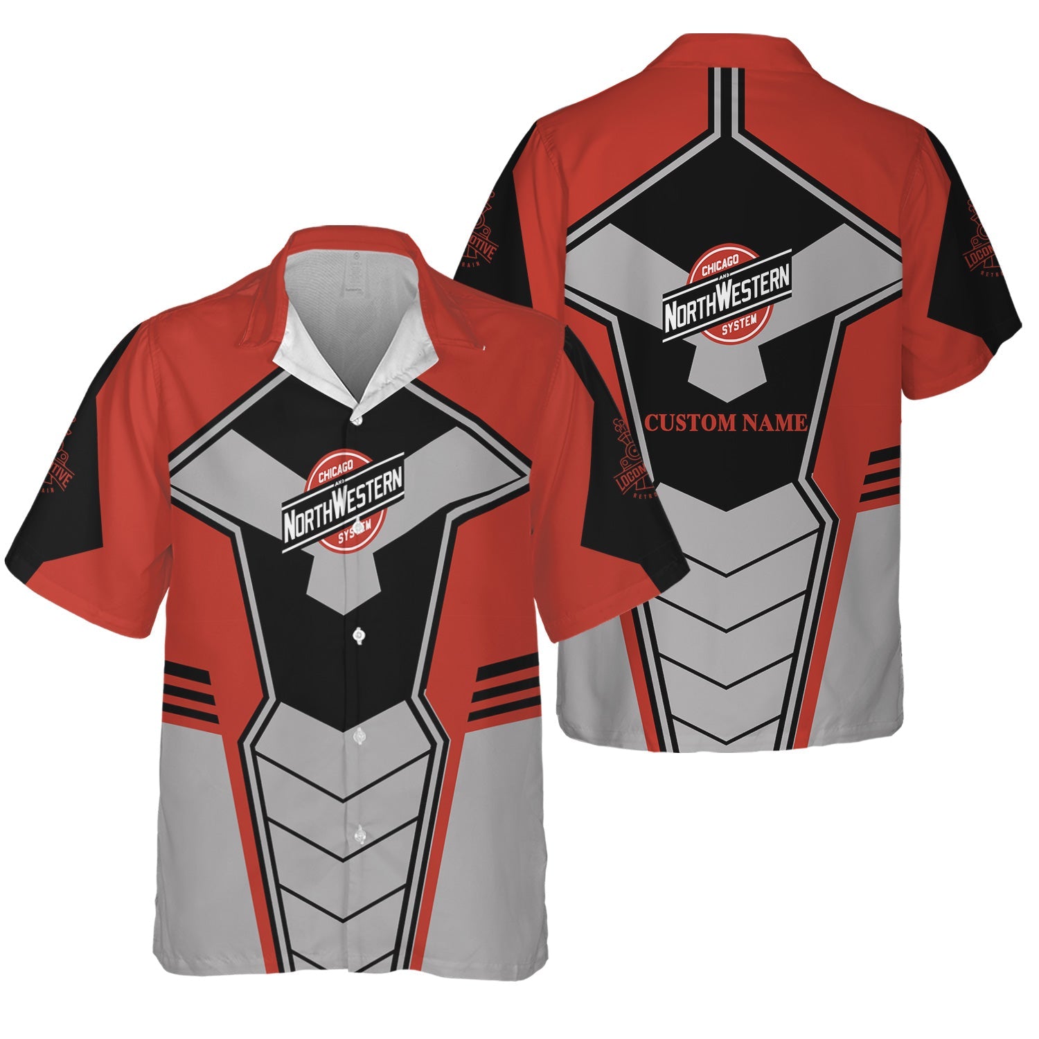 Railspirit Personalized Chicago and North Western Railway Hawaiian Shirt Engine-Inspired Style Train Shirt for Railroad Fanatic
