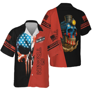 Railspirit Personalized Chicago and North Western Railway Hawaiian Shirt Train Skull American Flag Shirt All Over Print
