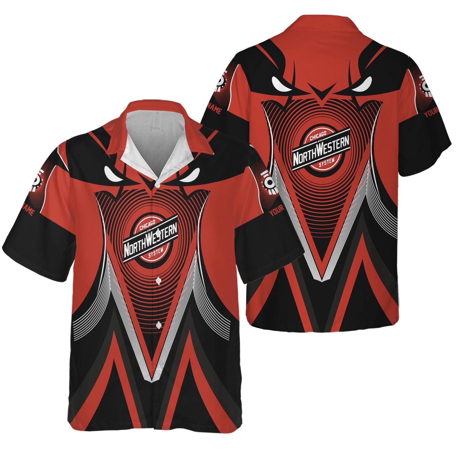 Railspirit Personalized Chicago and North Western Railway Hawaiian Shirt Vibrant Graphic Pattern Shirt For Train Enthusiasts