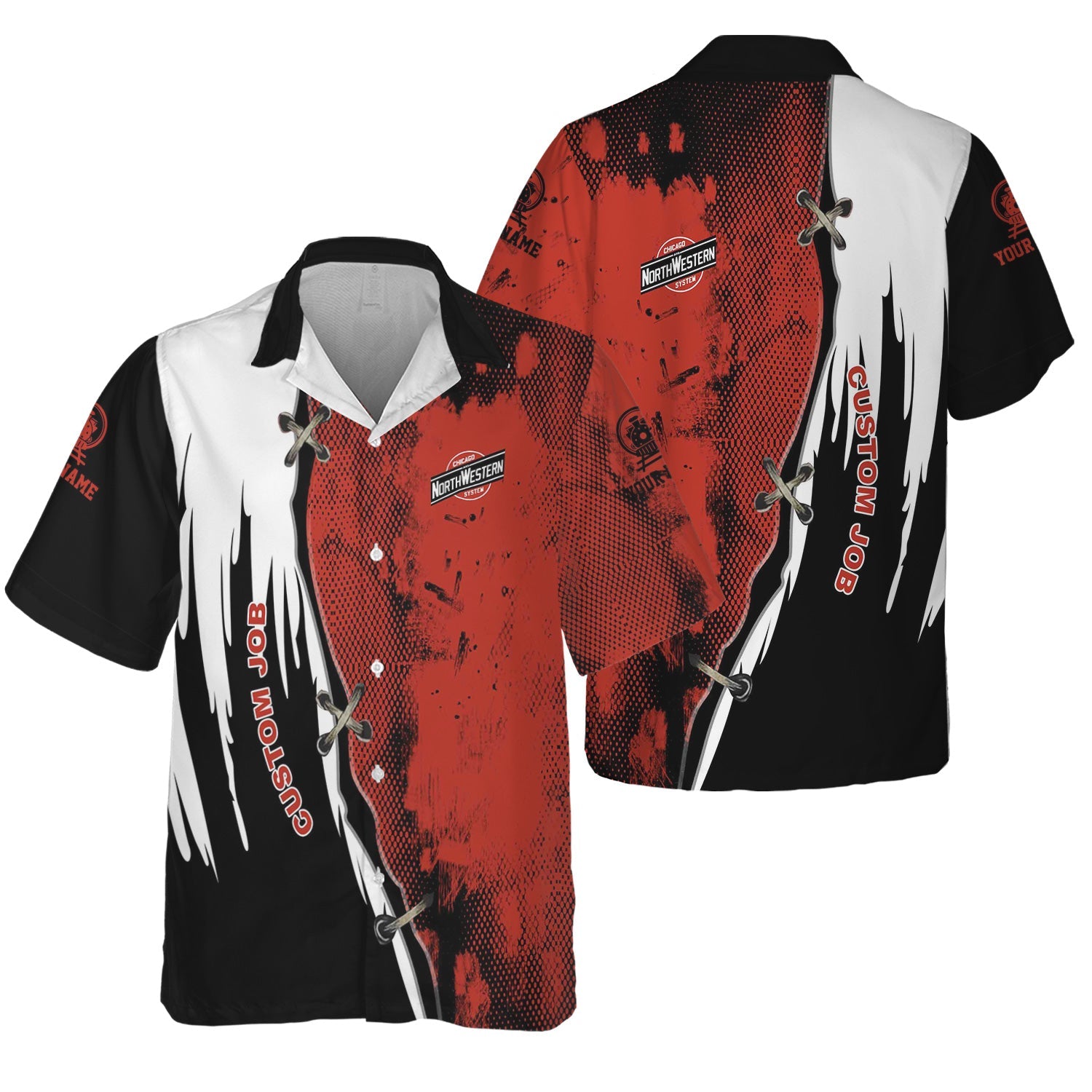 Railspirit Personalized Chicago and North Western Railway Hawaiian Shirt Retro Stitches Design with Custom Position Train Shirt