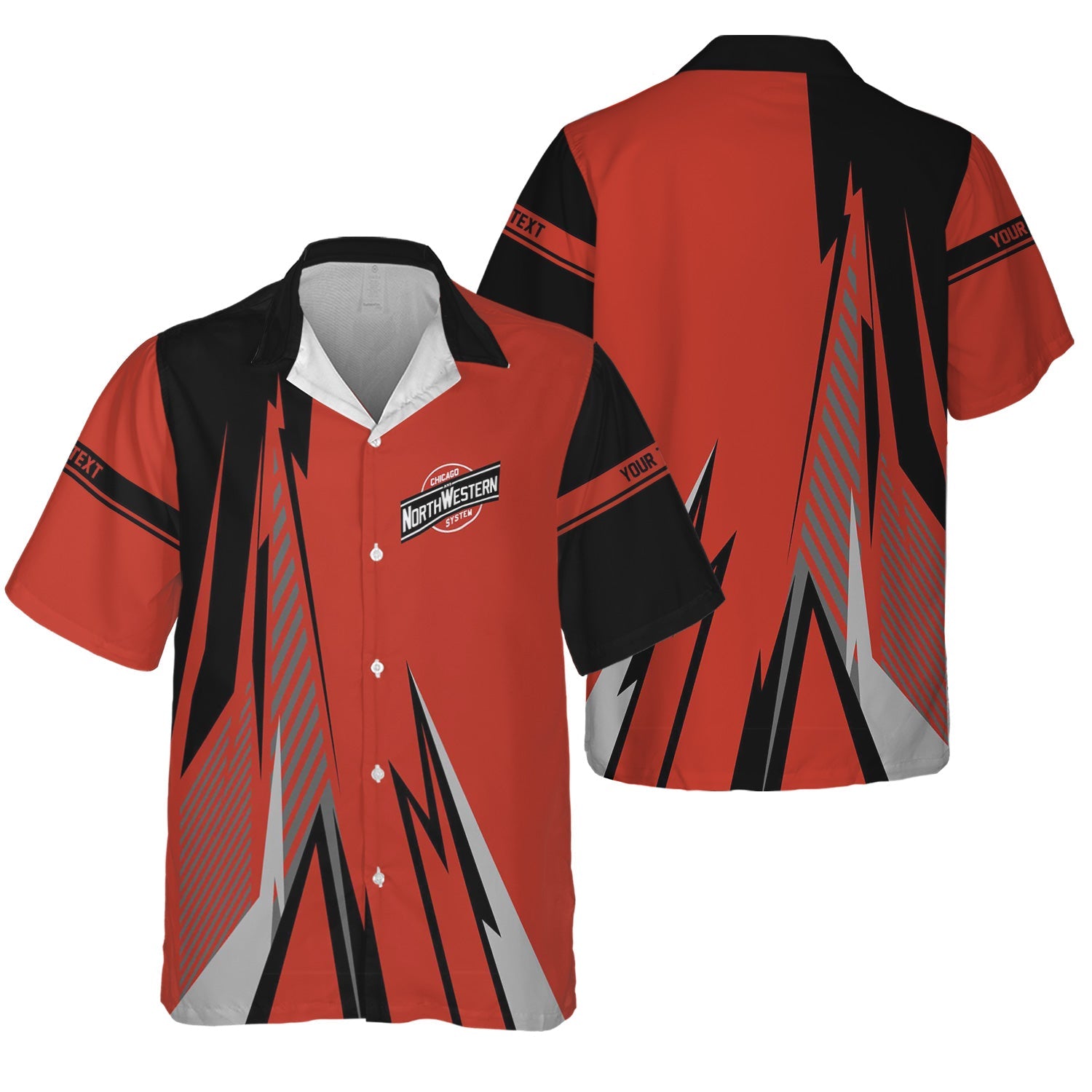 Railspirit Personalized Chicago and North Western Railway Hawaiian Shirt Lightning-Inspired Railway Style Shirt For Train Lovers