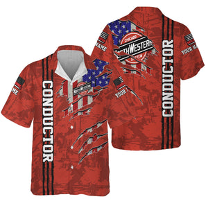 Railspirit Personalized Chicago and North Western Railway Hawaiian Shirt USA Flag Claw Art with Custom Job Train Shirt