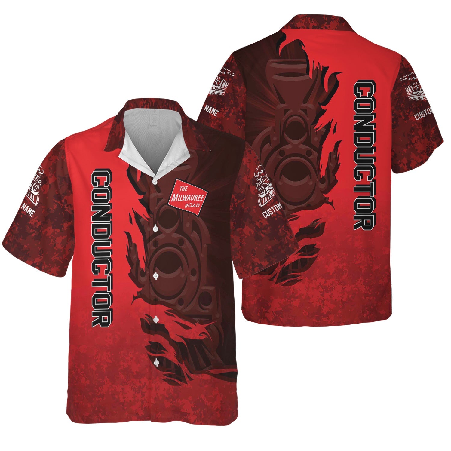 Railspirit Personalized Chicago, Milwaukee, St.Paul and Pacific Railroad Hawaiian Shirt Blazing Style with Custom Position Milwaukee Road Train Shirt