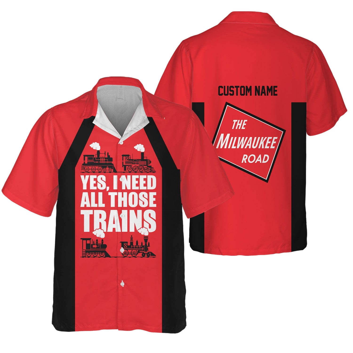Railspirit Custom Name Chicago, Milwaukee, St. Paul and Pacific Railroad Hawaiian Shirt Yes I Need All Those Train Milwaukee Road Printed Shirt