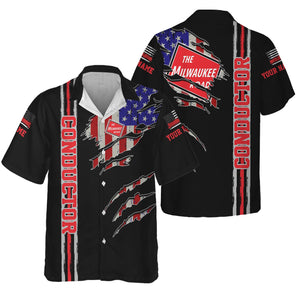Railspirit Personalized Chicago, Milwaukee, St. Paul and Pacific Railroad Hawaiian Shirt USA Flag Claw Art with Custom Job Milwaukee Road Train Shirt