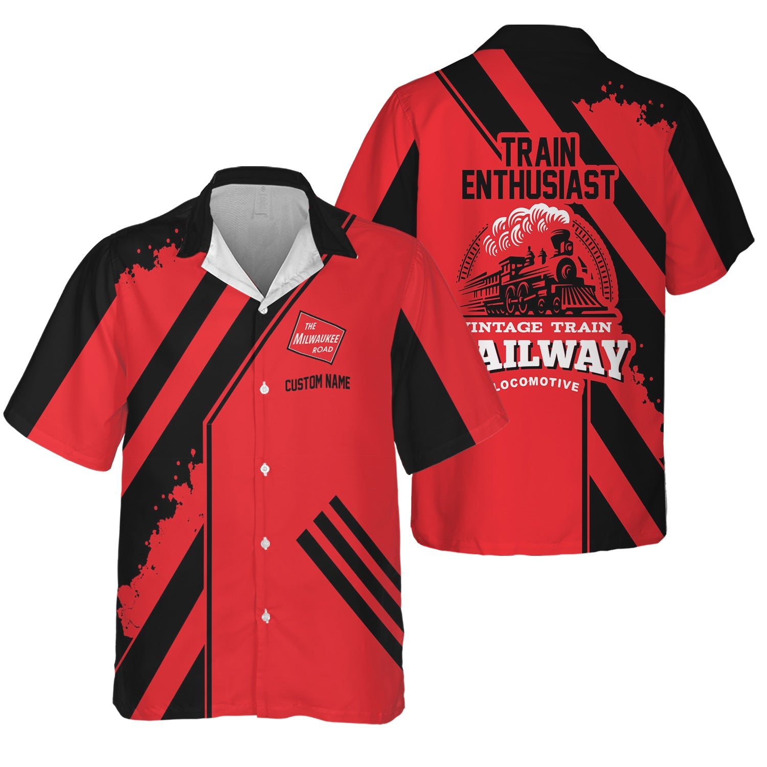 Railspirit Personalized Chicago, Milwaukee, St. Paul and Pacific Railroad Hawaiian Shirt Locomotive Design Milwaukee Road Train Shirt